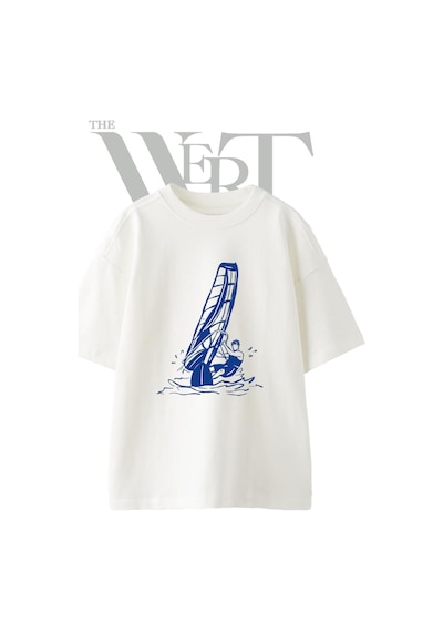 Thewert Wind Surf 1 Tasarım Baskılı Ünisex Beyaz Oversize T-shirt