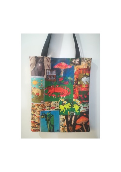 Owl Bag Fairycore Mantar Ve Kedi Desenli Omuz Çantası Yeşil