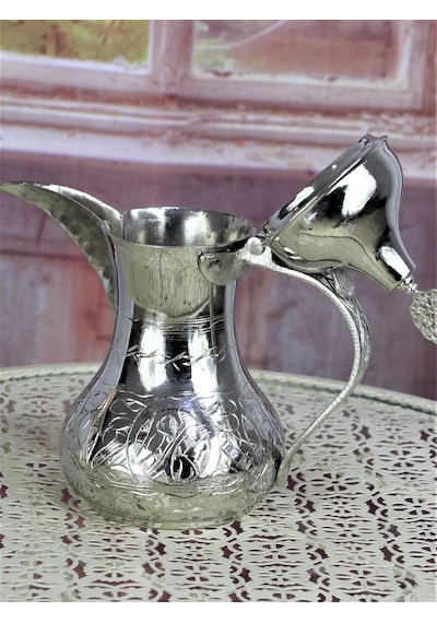 Mırra Küçük Boy Nikel Kaplama Bakır Arap Çaydanlık Sütlük 300 Ml Bakır