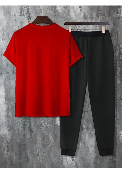 Uyguntarz Unisex 2'li Classical Baskılı Eşofman Takımı Kırmızı
