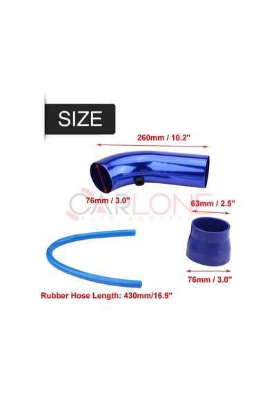 Spor Açık Hava Filtresi Krom Boru Mavi Renk Kauçuk Aparatlı Boru Çapı 7,6cm Uzunluk 23cm
