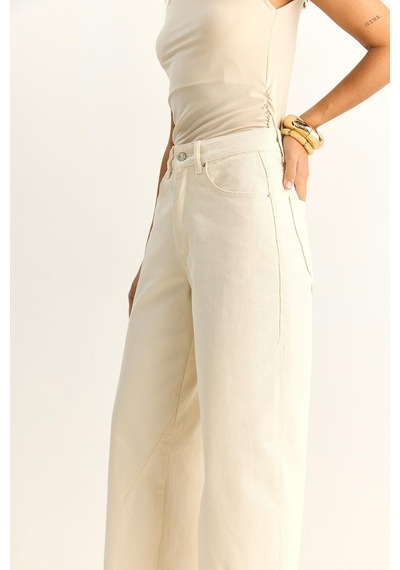 Shade Kadın Vintage Yıkamalı Baggy Kesim Rahat Kalıp Denim Pantolon 703 60286060 - Krem