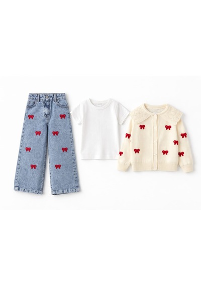 Superbaby Kız Çocuk Nakışlı Fiyonk Detaylı 3 Lü Takım - Geniş Paça Jean Pantolon, Beyaz Tişört Ve Bebe Yaka Hırka Seti Bej Superbaby Kız Çocuk Nakışlı Fiyonk Detaylı 3 Lü Takım - Geniş Paça Jean Pantolon, Beyaz Tişört Ve Bebe Yaka Hırka Seti Bej