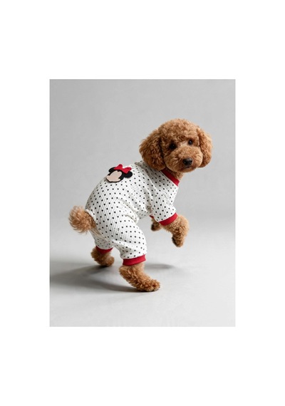 Polka Dot Rouge Minny Köpek Tulumu Siyah Beyaz Puantiyeli Penye Köpek Pijaması