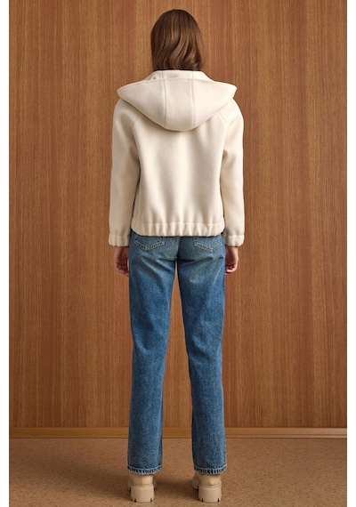 Olcay Kapüşonlu Beli Lastikli Oversize Kısa Kaban Ekru 3162