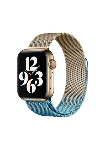 Apple Watch 38mm Metal Mıknatıslı Kordon - Metalik Gold-mavi