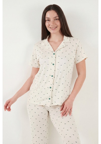 Lela Bayan Pijama Takımı 65750101y Ekru-yeşil