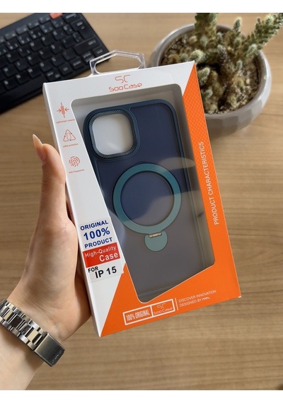 Apple Uyumlu iPhone 15 Standlı Ve Magsafe Kılıf Soocase622 Lacivert