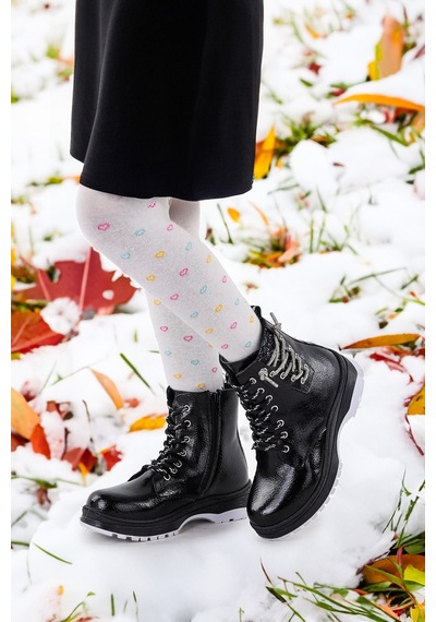 Kiko Kids Termo Taban Kız Çocuk Bot 621 Kırışık Taşlı Siyah