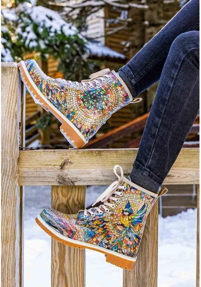 Kadın Vegan Deri Çok Renkli Uzun Bot - Mosaical Tasarım Multicolor