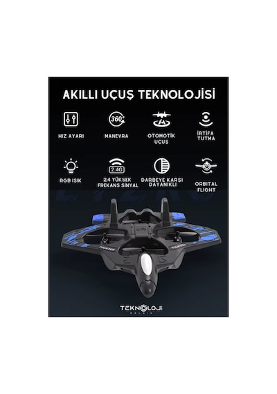Mini Drone Savaş Uçağı Çocuk Drone 360 Uçuş, Tek Tuş Kalkış, Uzaktan Kumandalı, Çift Bataryalı