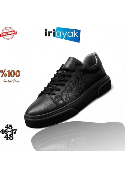 İriayak Büyük Numara Hakiki Deri 46-48 / Rahat Taban Casual Ayakkabı / Günlük Kullanıma Uygun Siyah