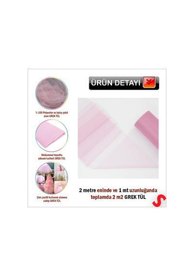 Süsleme Tülü Grek Tül, 2 Mt En X 1 Mt Uzunluk - Pembe 0-99