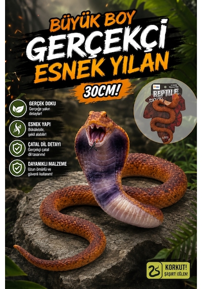 Gerçekçi Büyük Boy Esnek Oyuncak Yılan 30 Cm Çıngıraklı Yılan Figürü Şaka Malzemesi