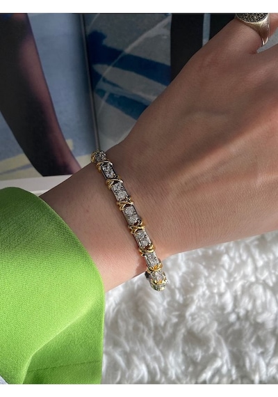 Pinery Jewels Vıp Tiff Suyolu X Zirkon Taşlı Kelepçe Altın