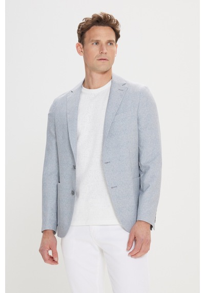 Ac&Co / Altınyıldız Classics Erkek Grı Mavı 360 Her Yöne Esneyen Slim Fit Dar Kesim Mono Yaka Desenli Blazer Ceket Grı Mavı Gri - Mavi