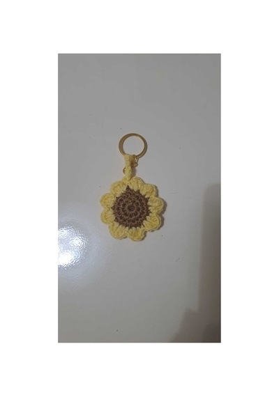 Örgü Ayçiçeği Anahtarlık Charm Çanta Aksesuarı Süsü Sarı Sarı