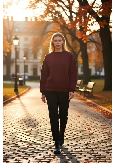 Benerly Kadın Bisiklet Yaka Düşük Kol Oversize Kalın Örme Sweatshirt Fonk Bordo