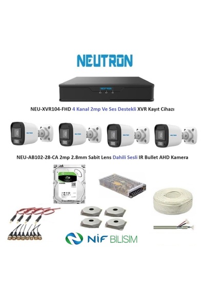 Neutron 2mp 4 Kameralı Sesli Dış Ortam Ahd Full Kamera Seti 500gb