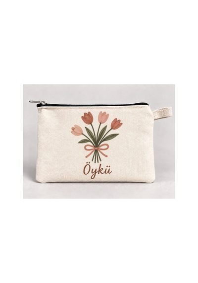 Kişiye Özel Lale Buketi Baskılı Fermuarlı Kalemlik 20x10 Cm Kalem Kutusu Çok Renkli