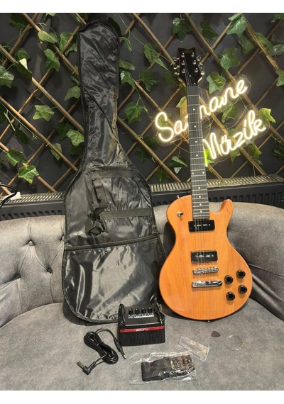 Lespaul Elektro Gitar Seti Mini Amfili Kılıflı Askılı Kablolu Pena Ve Aksesuarlı Natural