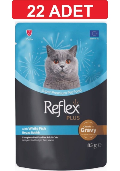 Reflex Gravy Sos İçinde Et Parçacıklı Beyaz Balıklı Yetişkin Kedi Maması 22 x 85 G