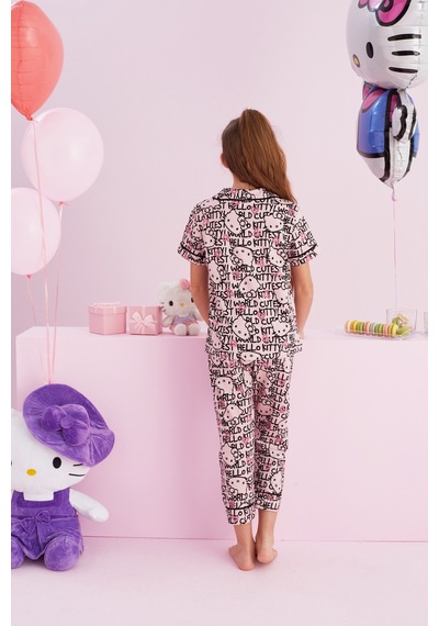 Siyah İnci Lisanslı %100 Pamuk Çok Renkli Düğmeli Biyeli Pijama Takım Hk057 Pembe