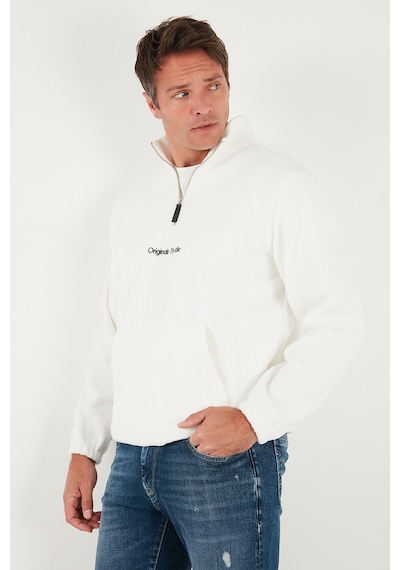 Buratti Regular Fit Yarım Fermuarlı Dik Yaka Yumuşak Dokulu Erkek Sweat 59060661 Ekru