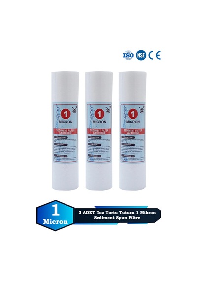 Sumarkt Açık Kasa Su Arıtma Cihazı 10 Inç 1 Mikron Sediment Spun Filtre Toz,tortu Filtre 3 Adet