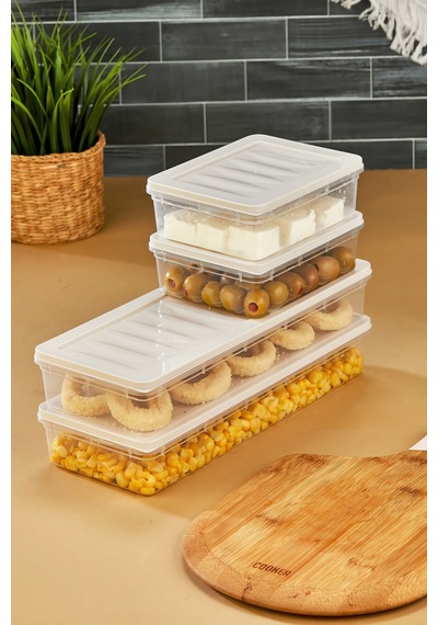 Multi Box 4 Parça 2 Farklı Boy Saklama Kabı Seti - Dondurucu & Mikrodalga Uyumlu Krem