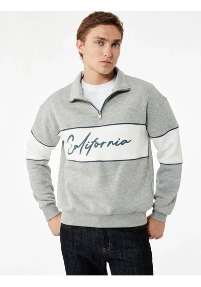 Koton Kolej Baskılı Yarım Fermuarlı Gri Erkek Sweatshirt 6wam70034mk Gri