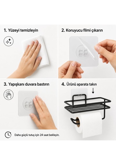 Yapışkanlı Metal Yedekli Tuvalet Kağıtlık, Yedek Kağıt Tutucu Askılık, Paslanmaz Çelik, Banyo Mutfak İçin Kolayca Kurulur Montaj Ve Delme Gerektirmez Siyah