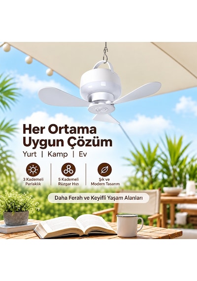 Ezere Aerosnap Led Kamp Tavan Fanı Ve Taşınabilir Şarjlı Tavan Vantilatörü