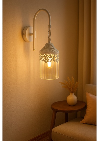 Otantik Beyaz Siyah Eskitme Kasa Bal Camlı Aplik Çok Renkli
