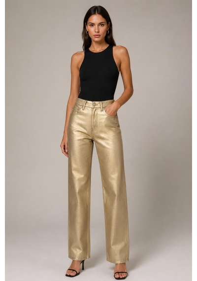 Alexandergardi Metalik Görünümlü Wide Leg Pantolon Altın