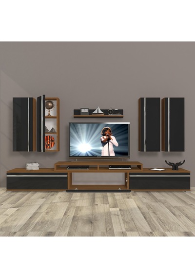 Decoraktiv Ekoflex 8d Mdf Tv Ünitesi Tv Sehpası Ceviz - Siyah