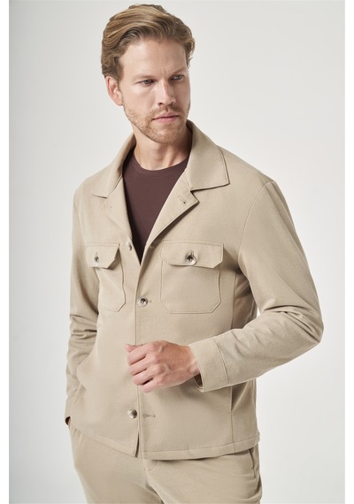 İmza Bej Berberi Yaka Örme Beli Lastikli 6 Drop Slim Fit Astarsız Esnek Takım Elbise 1001260177 Koyu Bej