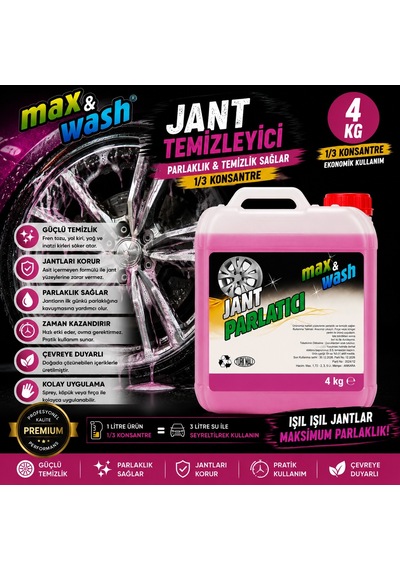 4 Kg Jant Temizleyici 1/3 Konsantre Güçlü Kir Ve Fren Balata Tozu Temizleyici Profesyonel Oto Kuaför Ürünü