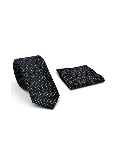 Gaffy Beyaz Karışık Desenli Siyah Dokuma Kumaş Mendilli Slim Fit Kravat // Sdk-2502-1 Siyah