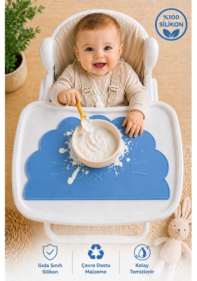 Siliconly %100 Silikon Bebek Beslenme Matı Kolay Temizlenebilir Mama Altlığı Mavi
