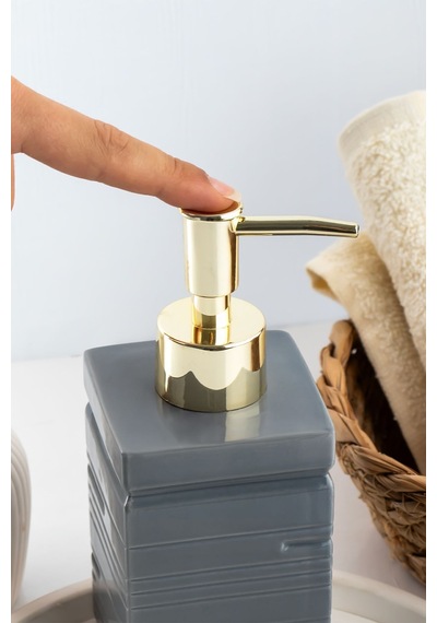 Buççin Online Mağaza 3206 Porselen Sıvı Sabunluk - Tezgah Üstü Banyo Mutfak Lavabo Sabunluğu - 275 Cc Seramik Gri Çok Renkli
