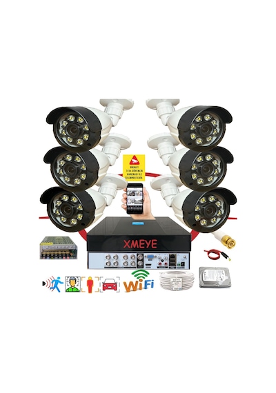 6 Lı Araç İnsan Yüz Tanımalı Hareket Algılayan 5 Mp Lens 8 Warm Led Gece Renkli Kamera Seti 2308w