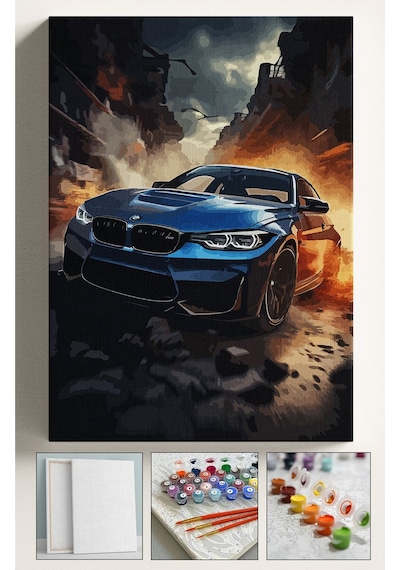 Sayılarla Boyama Seti Numaralı Tuval Fırça Boya Dahil Kasnaklı Set 40x50 Cm - Bmwmavi