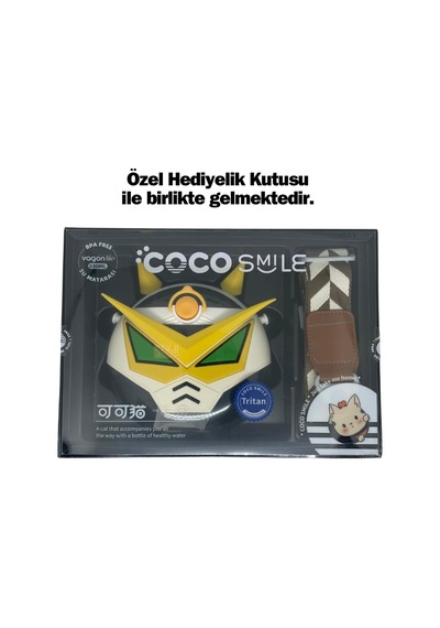 Cocosmile 630ml Silikon Robot Tema Kılıflı Pipetli Askılı Tritan Çocuk Matarası Beyaz Diğer
