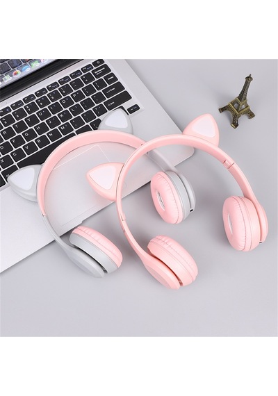 Mmpshop P47M Sevimli Kedi Bluetooth Kablosuz Mikrofonlu RGB Kulak Üstü Kulaklık