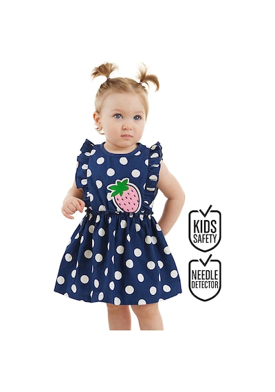 Puanlı Çilek Kız Bebek Poplin Yazlık Fırfırlı Elbise