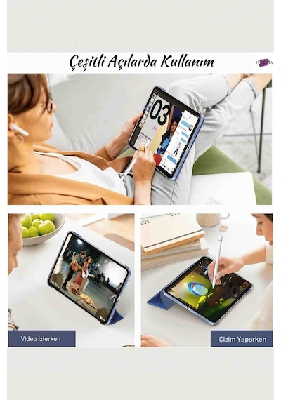 Galaxy Tab S10 Fe Uyumlu 10.9" Katlanabilen Standlı Smart Cover Akıllı Tablet Kılıfı Kapaklı Kılıf ROSE GOLD