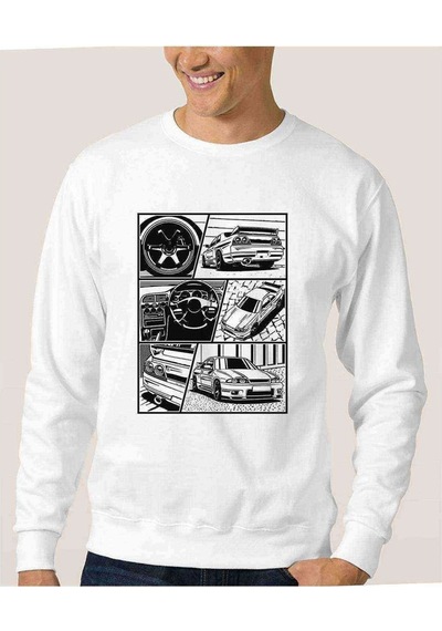 Skyline Baskılı Beyaz Erkek Örme Sweatshirt