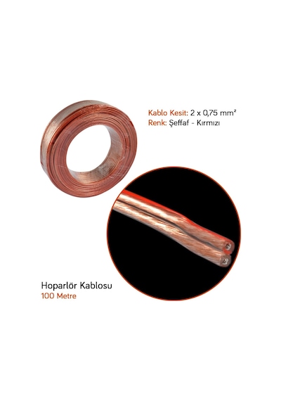 Kgn Hoparlör Kablo 2x0,75 100 Mt Bitişik Şeffaf-kırmızı 1203011