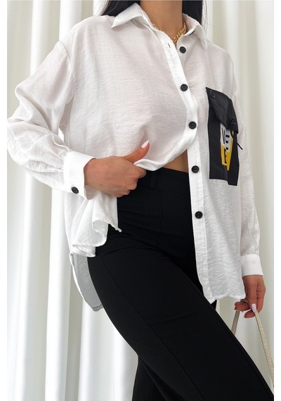 Femelle Kadın Beyaz Yeni Sezon Tasarım Geniş Oversize Gömlek